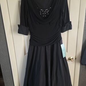 Black Embellished Cowl Midi Dress